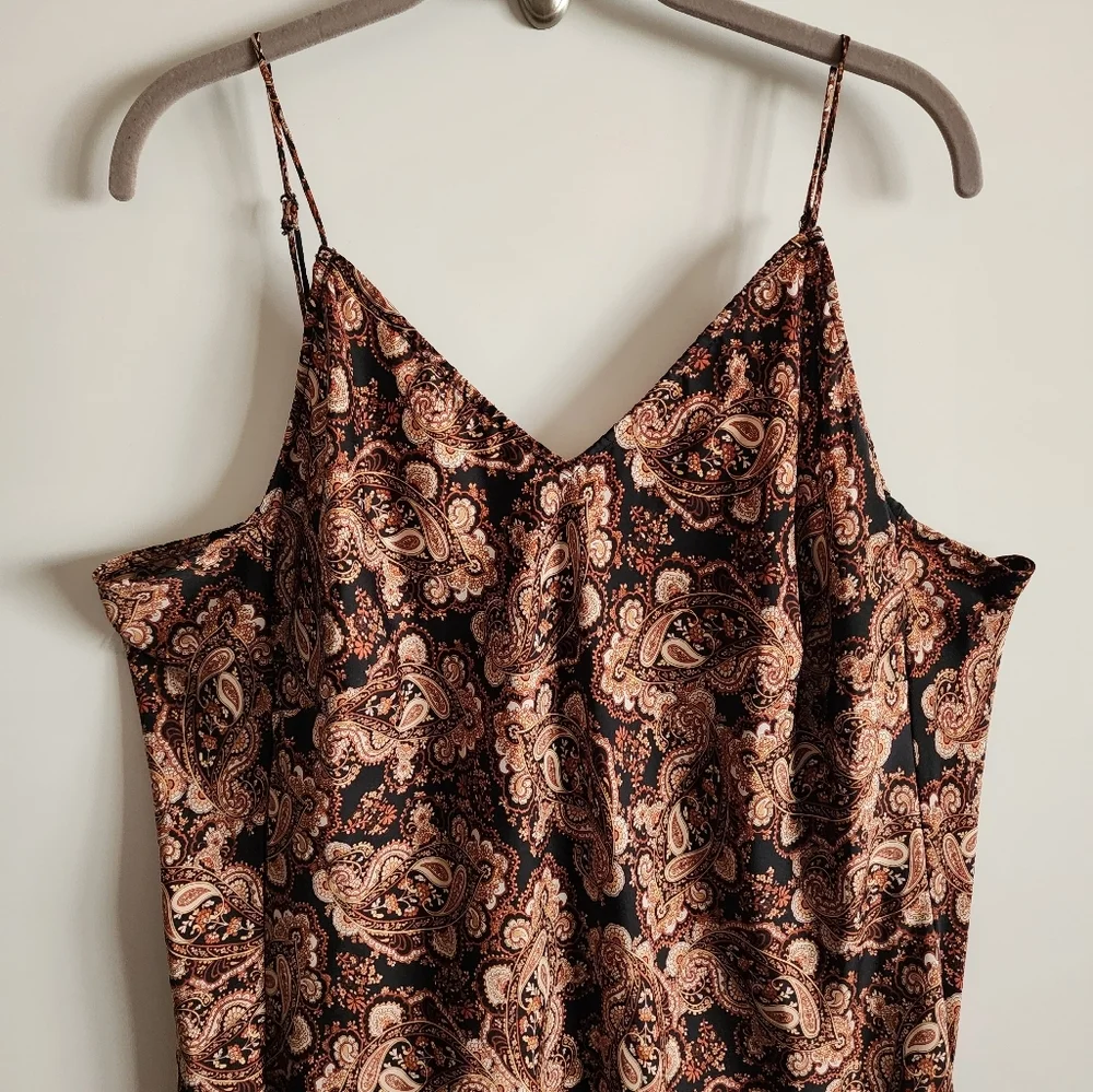 Nili Lotan Target Brown Paisley Spaghetti Strap Slip Dress Size 1X - Picture 4 of 10